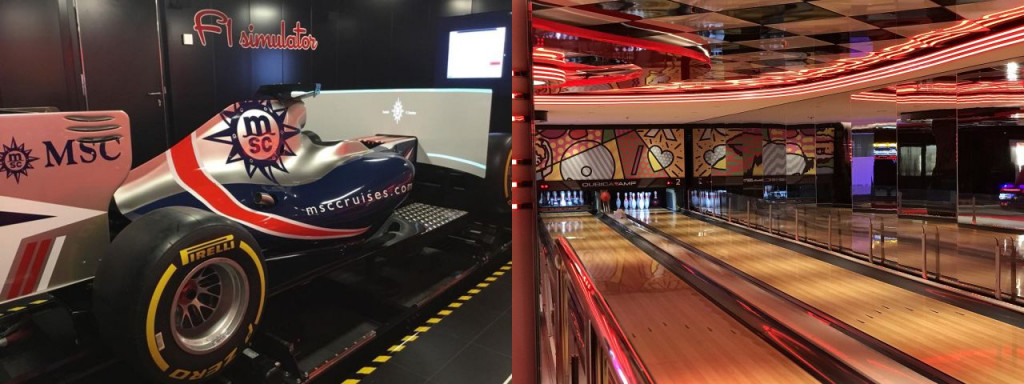 Formula-1 simulator & full-sized bowling onboard MSC Seaside