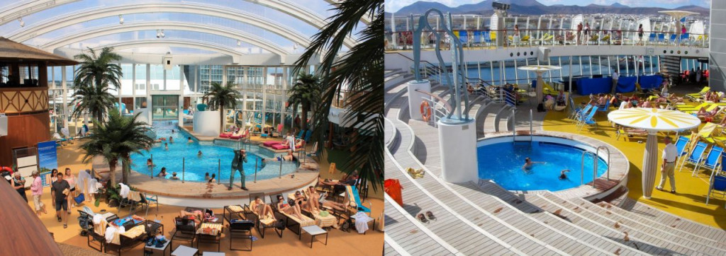 Swimming pools on AIDAprima and AIDAdiva cruise ships.