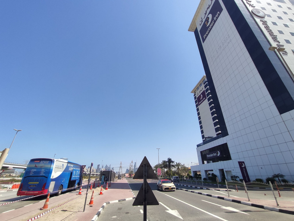 Premier Inn Dubai Ibn Battuta Mall hotel and the stop of the bus running from Abu Dhabi Airport